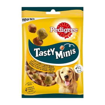 Pedigree Tasty Minis Дъвчащи кубчета за кучета в зряла възраст с вкус на пилешко и патешко 130 гр