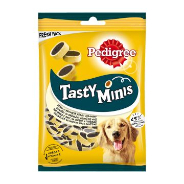 Pedigree Tasty Minis Дъвчащи късове за кучета в зряла възраст с вкус на говеждо и сирене 140 гр