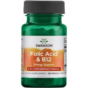 Swanson Folic Acid & B12 Фолиева киселина и B12 30 веге капсули