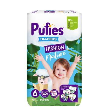Pufies Fashion & Nature 6 Extra Large Детски Пелени 13+ кг х 42 броя