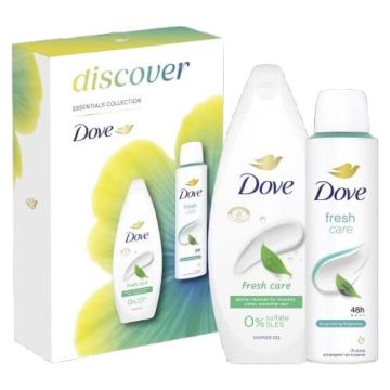 Dove Fresh Care Хидратиращ душ гел 250 мл + Dove Go Fresh Дезодорант против изпотяване за жени с аромат на краставица 150 мл Комплект