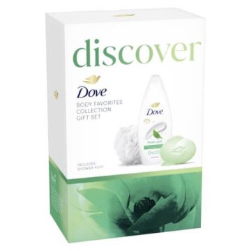 Dove Fresh Care Хидратиращ душ гел 250 мл + Dove Refreshing Овлажняващ крем-сапун за ръце, лице и тяло с краставица 90 г + Подарък: гъба за баня Комплект