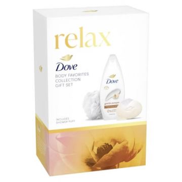 Dove Gentle Pamper Хидратиращ душ гел с масло от ший 250 мл + Dove Nourishing Kрем-сапун за ръце, лице и тяло с арганово масло 90 г + Подарък: гъба за баня Комплект