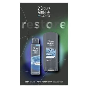 Dove Men+ Care Clean Comfort душ гел за лице, тяло и коса за мъже 400 мл + Dove Men+ Care Clean Comfort Дезодорант против изпотяване за мъже 150 мл Комплект