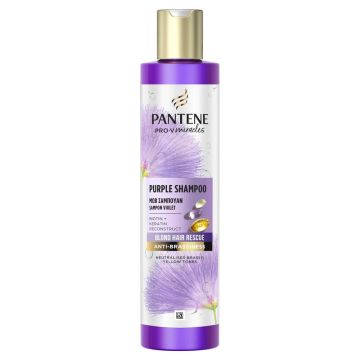 Pantene Pro-V Miracles Strength & Anti-Brassiness Purple Шампоан с биотин и копринен протеин за неутрализиране на жълти тонове 250 мл