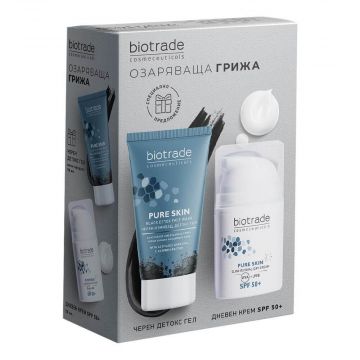 Biotrade Pure Skin Озаряващ дневен крем SPF50+ 50 мл + Biotrade Pure Skin Черен измиващ детокс гел за лице с черен въглен 50 мл Комплект