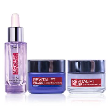L’Oreal Revitalift Filler Renew Дневен крем за лице 50 мл + L’Oreal Revitalift Filler Renew Нощен крем за лице 50 мл + L’Oreal Revitalift Filler Серум за лице против 30 мл Комплект
