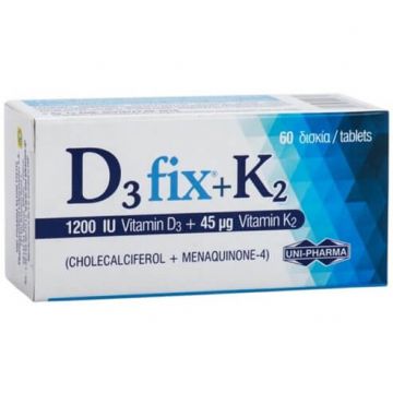 D3 fix+K2 (D3 1200IU Фикс + K2) с подсладител х 60 таблетки Unipharma