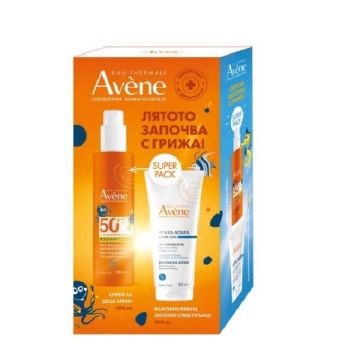 Avene Слънцезащитен спрей  SPF50+ 200 мл + Лосион след слънце 200 мл Комплект