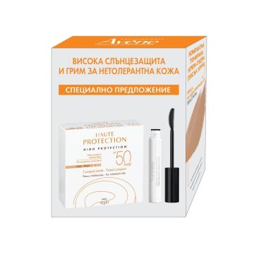 Avene Слънцезащитна минерална крем пудра нюанс пясък 10 г + Couvrance Спирала с висока толерантност черна 7 мл Комплект