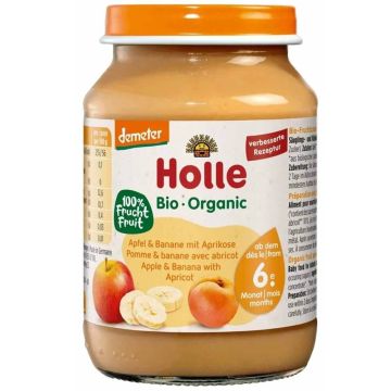 Holle Био пюре ябълка и банан с кайсия 6М+ 190 гр