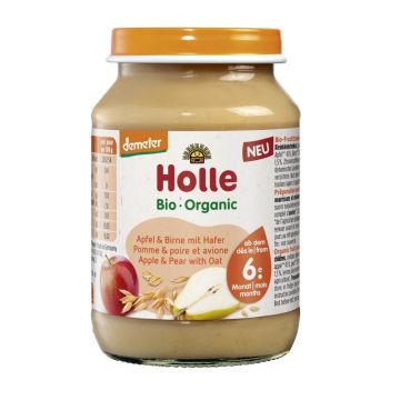 Holle Био пюре, ябълка, круша и овес 6М+ 190 гр
