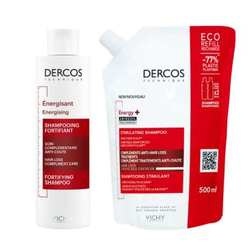 Vichy Dercos Energy+ Стимулиращ шампоан против косопад 200 мл + Пълнител 500 мл Комплект
