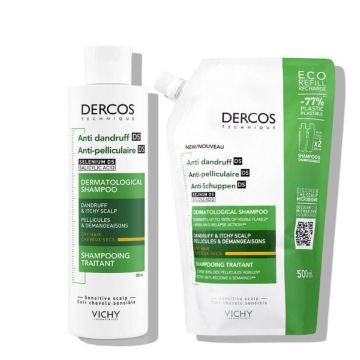 Vichy Dercos шампоан против пърхот за сух скалп 200 мл + Пълнител 500 мл Комплект