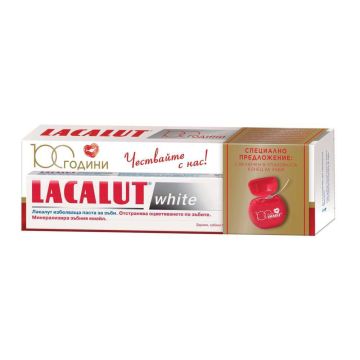 Lacalut White паста за зъби избелваща 75 мл + Конец за зъби Комплект
