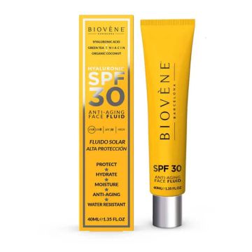 Biovene Слънцезащитен флуид за лице SPF30 с хиалуронова киселина против стареене 40 мл