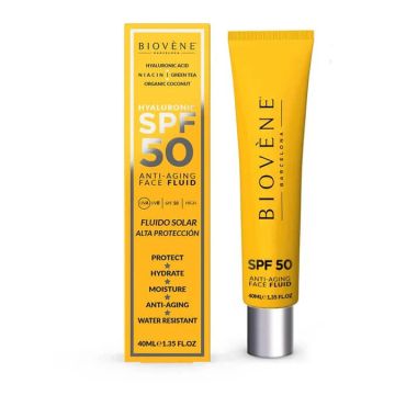 Biovene Слънцезащитен флуид за лице SPF50 с хиалуронова киселина против стареене 40 мл