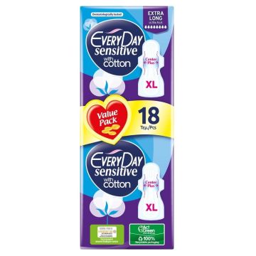 Everyday Sensitive Extra Long Ultra Plus Дамски превръзки XL 8 капки 18 бр