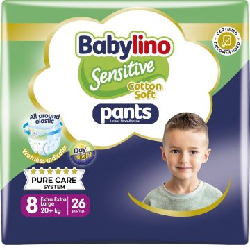 Babylino Sensitive Cotton Soft Пелени - гащички за бебета Размер 8 Extra Extra Large 20+ кг 26 бр