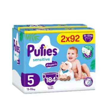 Pufies Sensitive 5 Junior Бебешки Пелени 11-16 кг 2 х 92 бр Комплект