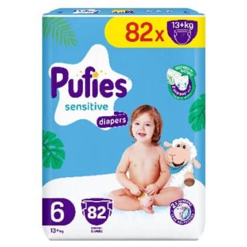 Pufies Sensitive 6 Extra Large Бебешки Пелени 13+ кг х 82 бр