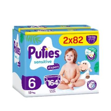 Pufies Sensitive 6 Extra Large Бебешки Пелени 13+ кг 2 х 82 бр Комплект