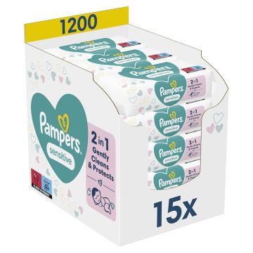 Pampers Sensitive Бебешки мокри кърпички 15 x 80 бр