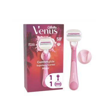 Gillette Venus ComfortGlide Miami Sugarberry Самобръсначка за жени с поставка + 1 резервно ножче