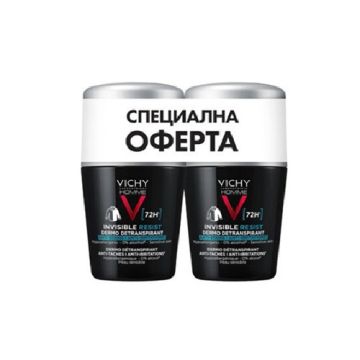 Vichy Homme Дезодорант рол-он с до 72 часа ефект против изпотяване, петна и раздразнения 50 мл х 2 бр. Комплект
