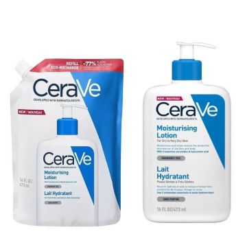 CeraVe Хидратиращ лосион за лице и тяло за суха към много суха кожа 473 мл + пълнител 473 мл Комплект