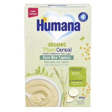 Humana Био Безмлечна каша тапиока, ориз и царевица 4М+ 200 гр