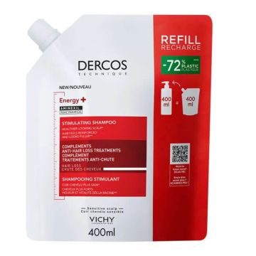 Vichy Dercos Energy+ Стимулиращ шампоан против косопад 400 мл Пълнител 