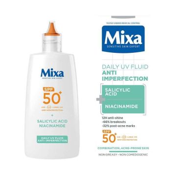 Mixa Salicylic Acid + Niacinamide Anti-Imperfection Дневен флуид за кожа, склонна към ​несъвършенства SPF 50+ 40 мл