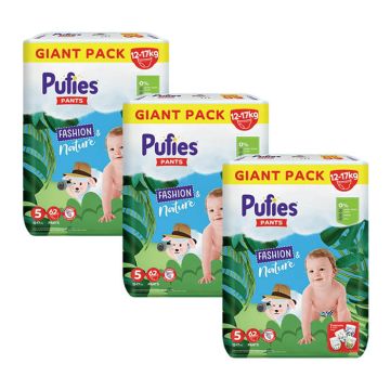Пелени - гащички Pufies GP Pants Fashion размер 5 Junior 12-17 кг 62 бр х 3 пакета Комплект