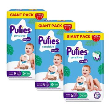 Пелени Pufies GP Sensitive размер 5 Junior 11-16 кг 72 бр х 3 пакета Комплект