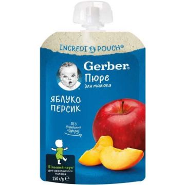 Gerber Organic Плодова закуска ябълка и праскова с кокосов мус 12М+ 150 г