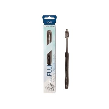 ZEOLA FUJI SOFT Японска четка за зъби с влакна с вулканична лава за чуствителни зъби и венци, подходяща и при брекети и алайнери  - черна