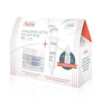 BOX Avene Hyaluron Activ B3 Регенериращ аква гел-крем 50 мл + Грижа за околоочен контур с тройно действие 15 мл + Серум концентрат за лице с изпълващо действие 10 мл Комплект