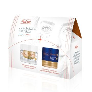 BOX Avene DermAbsolu Уплътняващ дневен крем 50 мл + Avene DermAbsolu Интензивен ремоделиращ нощен крем 40 мл + Avene SUN Слънцезащитен анти ейдж флуид SPF50 5 мл Комплект