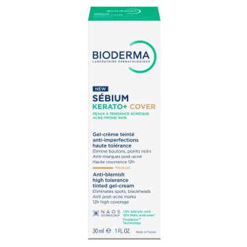 Bioderma Sebium Kerato+ Cover Гел крем за мазна и акнеична кожа тониран 30 мл