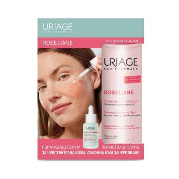 Uriage Roseliane Изглаждащ серум за лице 30 мл + Uriage Roseliane Почистващ флуид за лице за чувствителна кожа, склонна към зачервявания 250 мл Комплект