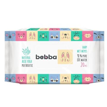Bebba Мокри кърпички с алое вера и постбиотик 20 бр