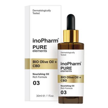 InoPharm Pure elements Bio Olive oil and CBD Подхранващо масло за лице и шия с канабидиол и масло от маслина 30 мл 