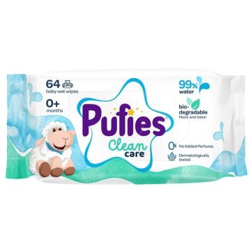 Pufies Clean Care Бебешки мокри кърпички с 99% вода х 64 бр 