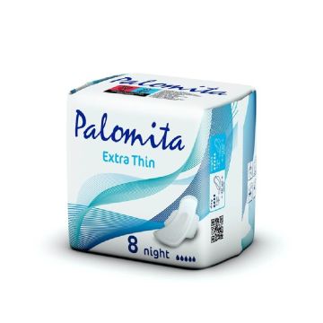Palomita Ultra Thin Дамски превръзки екстра тънки, нощни с крилца 8 бр