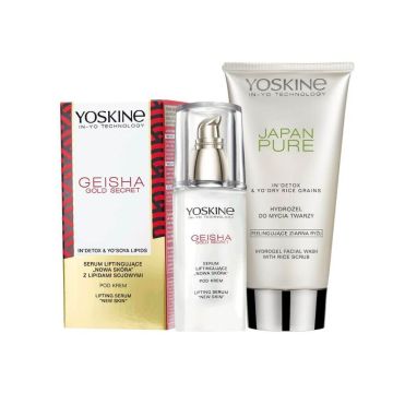 Yoskine Geisha Лифтинг серум Нова Кожа 30 мл + Yoskine Japan Pure Хидратиращ почистващ гел с ексфолиращи частици 150 мл Комплект