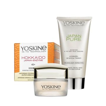 Yoskine Hokkaido Дневен и нощен крем против бръчки с тиквен ензим 45+ 50 мл + Yoskine Japan Pure Хидратиращ почистващ гел с ексфолиращи частици 150 мл Комплект