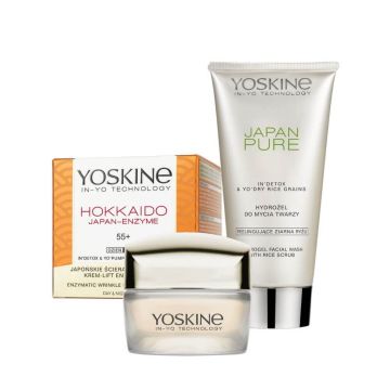  Yoskine Hokkaido Дневен и нощен крем против бръчки с тиквен ензим 55+ 50 мл + Yoskine Japan Pure Хидратиращ почистващ гел с ексфолиращи частици 150 мл Комплект