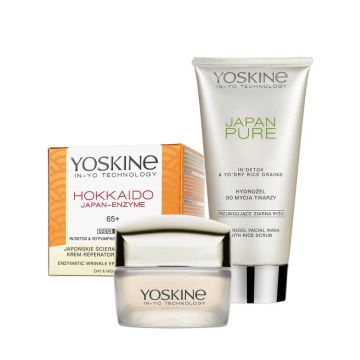 Yoskine Hokkaido Дневен и нощен крем против бръчки с тиквен ензим 65+ 50 мл + Yoskine Japan Pure Хидратиращ почистващ гел с ексфолиращи частици 150 мл Комплект