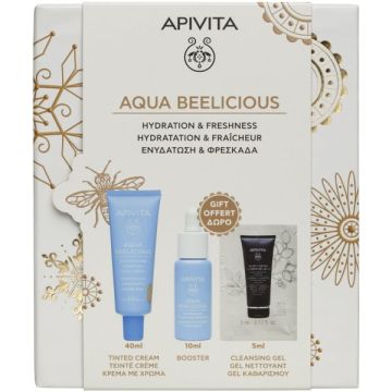 Apivita Aqua Beelicious Тониран хидратиращ озаряващ флуид за лице SPF30 40 мл + Хидратиращ освежаващ бустер 10 мл + Черен детоксикиращ почистващ гел 5 мл Комплект
